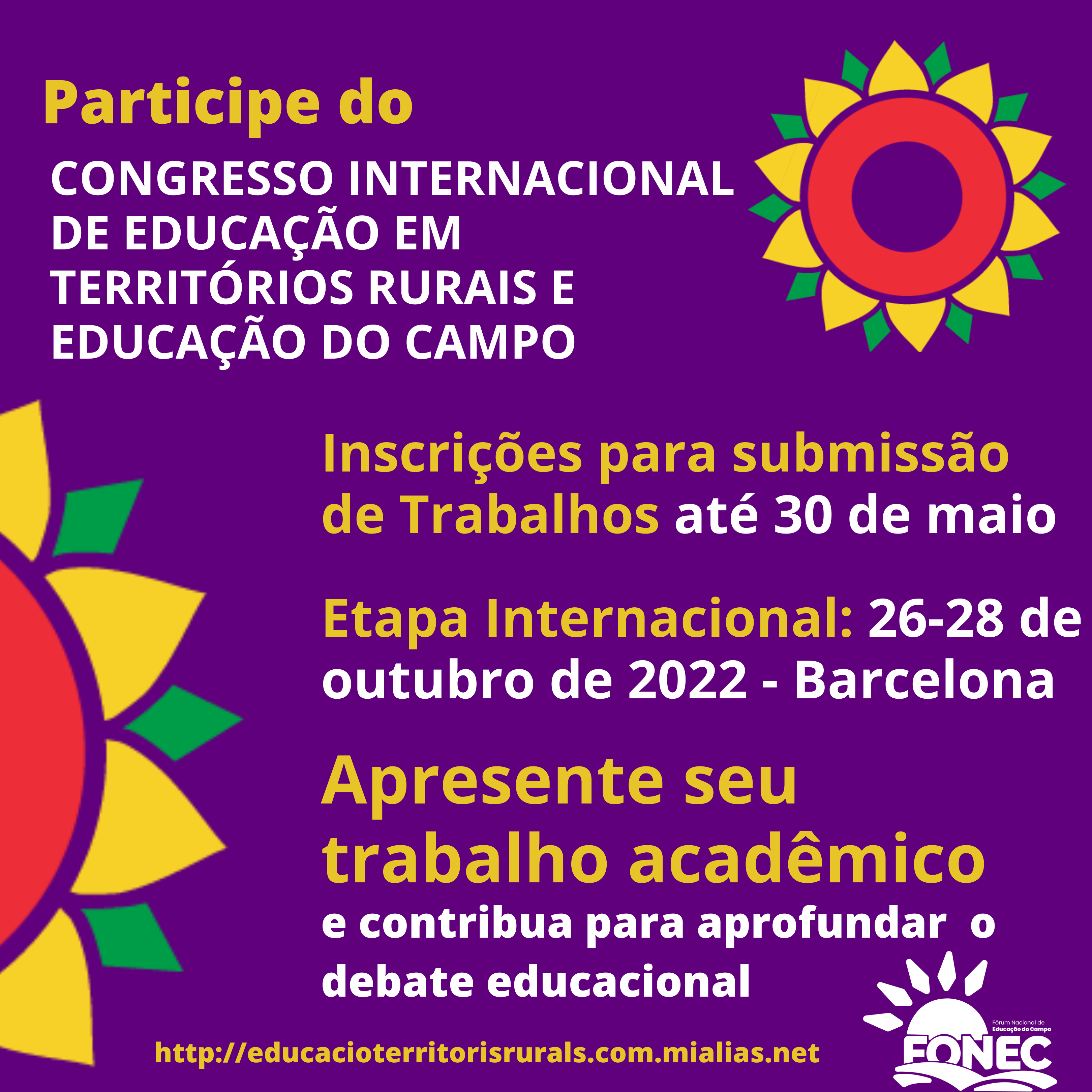 Leia mais sobre o artigo INSCRIÇÕES PARA SUBMISSÃO  DE TRABALHOS – CONGRESSO INTERNACIONAL DE EDUCAÇÃO EM TERRITÓRIOS RURAIS, Barcelona, ​​​​26-28 de outubro de 2022